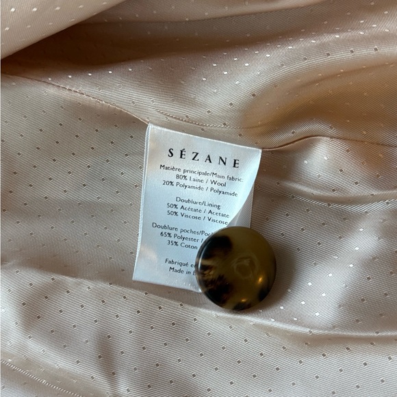 Sezane Wool Pea Coat Beige Button Size 44 - Picture 3 of 5